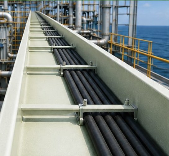 Clean FRP cable tray at an offshore facility