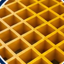 Close-up of yellow FRP molded grating mesh