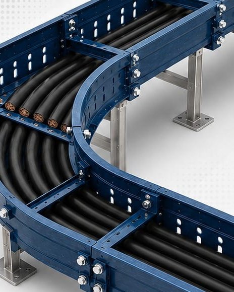 SCORP FRP cable tray run with bend carrying power cables